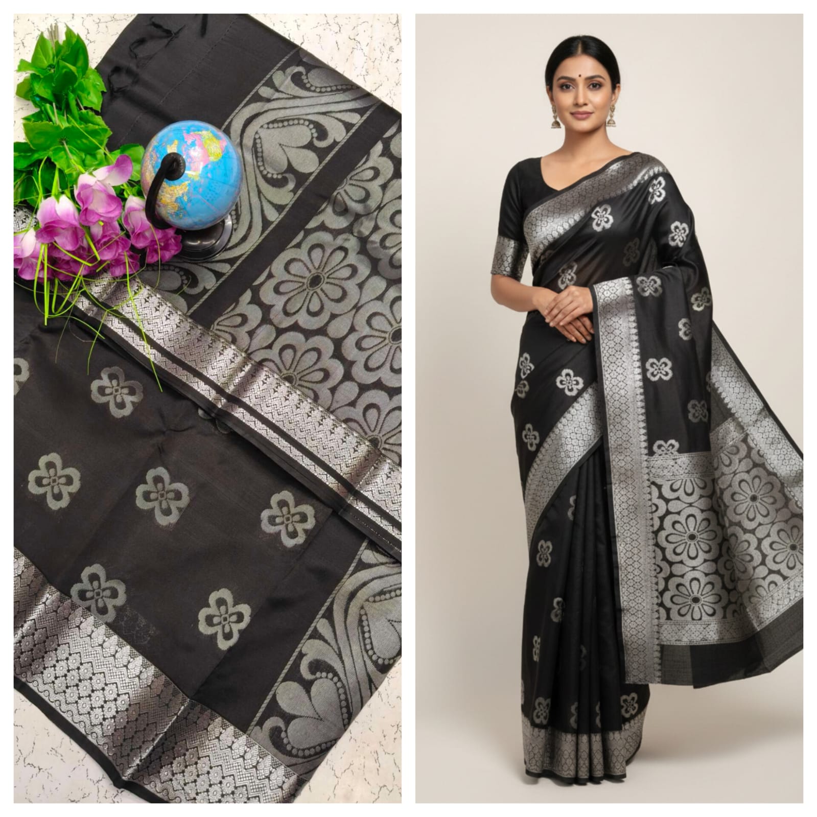 Kotta Cotton Silk Saree Black